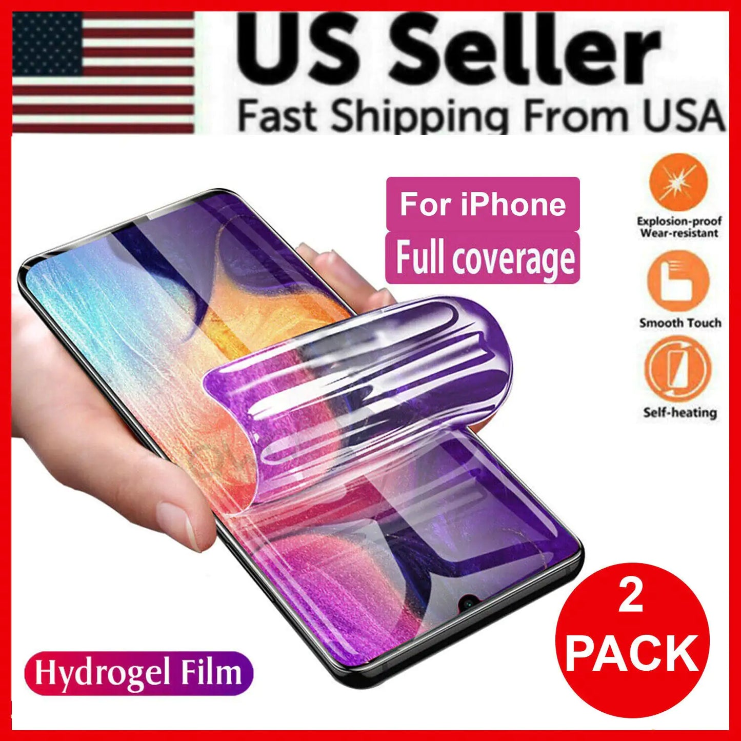 2PCS Hydrogel Screen Protector For iPhone 15 14 13 12 11 Pro Max SE X XS XR 8 7